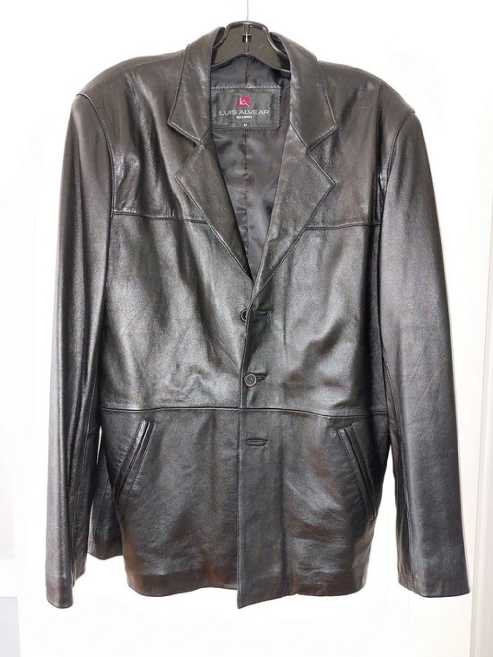 Luis Alvear Men's Leather Blazer Jacket in Black Size Medium